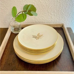 Vintage Lenox R442 wheat pattern dessert plates, dinner plates, gold trim